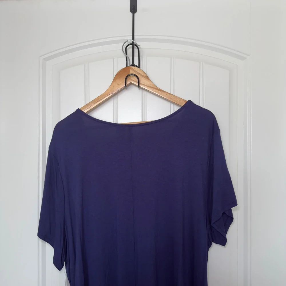 New Directions Navy Blue 3X Draped V neck Tunic Top Jersey Knit Flowy Stretchy - Picture 5 of 7